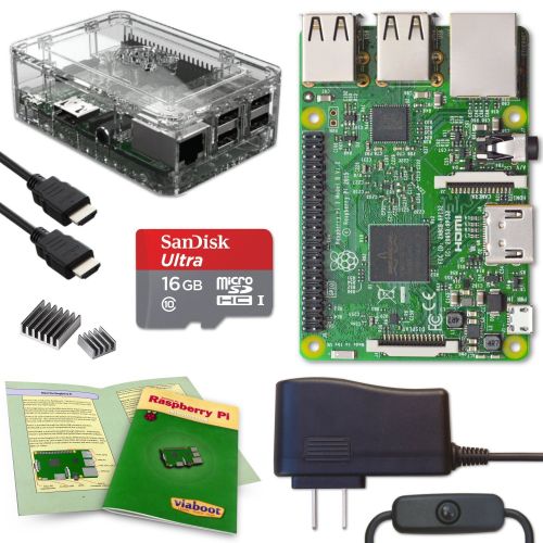  Viaboot Raspberry Pi 3 Complete Kit  Official Micro SD Card, Premium Clear Case Edition