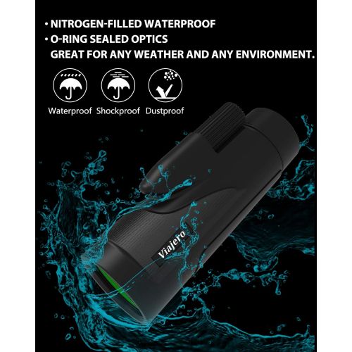  Viajero 12X50 Monocular Telescope, High Power Monocular with Smartphone Holder & Tripod, Waterproof Zoom Telescope, BAK4 Prism Dual Focus for Hunting Bird Watching