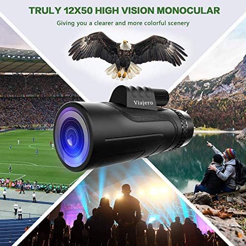  [아마존베스트]Viajero Monocular Telescope, 12X50 HD Starscope Monocular for iPhone Android, Waterproof Zoom Telescope for Adults Kids with Smartphone Holder & Tripod, BAK4 Prism & FMC for Bird W