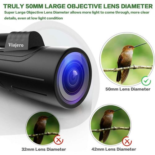  [아마존베스트]Viajero Monocular Telescope, 12X50 HD Starscope Monocular for iPhone Android, Waterproof Zoom Telescope for Adults Kids with Smartphone Holder & Tripod, BAK4 Prism & FMC for Bird W