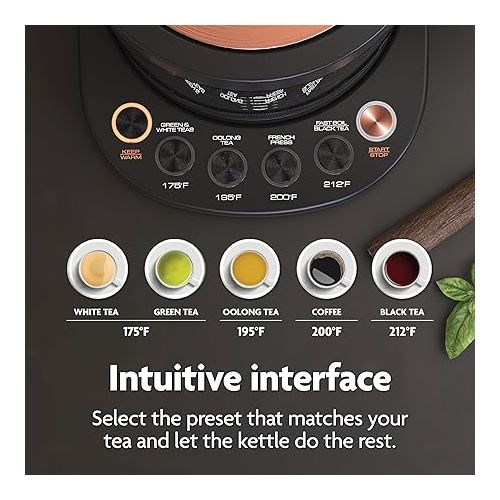  Viante Luxury Tea Set. Electric Kettle with Tea Infuser for Loose Leaf Tea And Ceramic Serving Set. Tea Pot And Cups Set With Wooden Tray. Excellent Gift Idea For Tea Lovers.