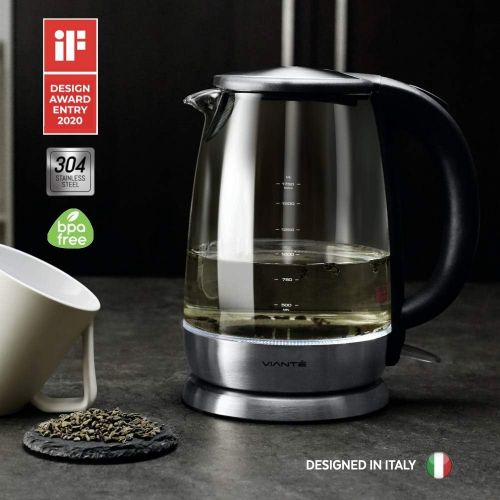  Glass Electric Tea Kettle. Fast Water Boiler. BPA-FREE Stainless Steel & Borosilicate Glass. Designed in Italy. 8 Cups Capacity. 1.7 Liters by Viante