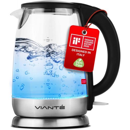  Glass Electric Tea Kettle. Fast Water Boiler. BPA-FREE Stainless Steel & Borosilicate Glass. Designed in Italy. 8 Cups Capacity. 1.7 Liters by Viante