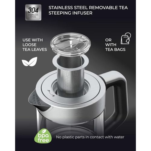  Viante Electric Glass Kettle and Tea Maker with Removable Infuser and Temperature Controls. Brewing Programs for your favorite types of teas and Coffees. Stainless Steel Glass Boiler. BPA