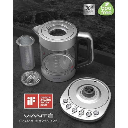  Viante Electric Glass Kettle and Tea Maker with Removable Infuser and Temperature Controls. Brewing Programs for your favorite types of teas and Coffees. Stainless Steel Glass Boiler. BPA