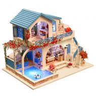 Vibola Dollhouse Miniature with Furniture,Exquisite 3D Wooden Puzzle DIY Dollhouse Kit Plus Dust Proof Creative Room Idea
