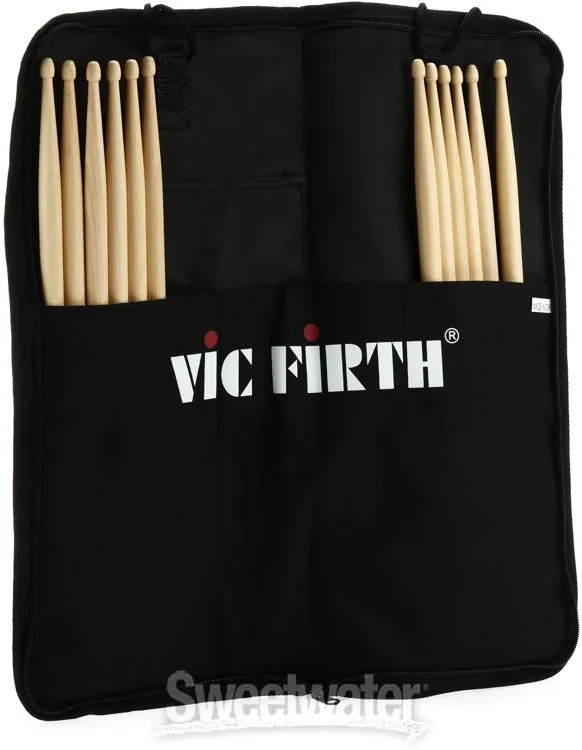  Vic Firth American Classic Drumsticks 6-pack - 5B - Wood Tip - with Free Stick Bag