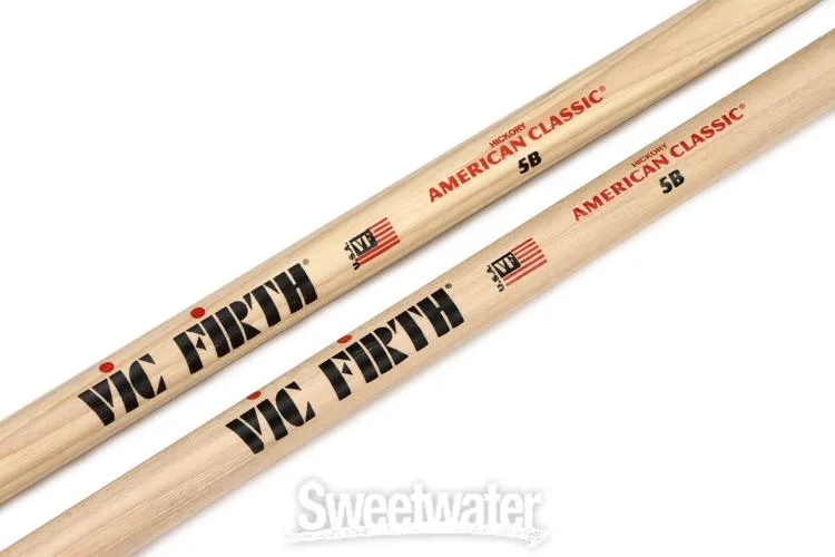  Vic Firth American Classic Drumsticks 6-pack - 5B - Wood Tip - with Free Stick Bag