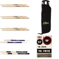 Vic Firth Drumstick Variety Bundle and Zildjian Stick Bag - 5B, Wood Tip