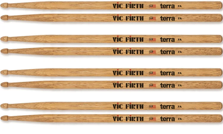  Vic Firth American Classic Terra Drumsticks - 7A, Wooden Tip (4-pack)