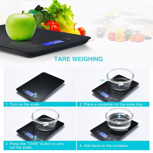  VicTsing Smart Bluetooth Food Scale with App, Digital Wireless Kitchen Scale with Reinforced Glass and Touch Buttons LED Display with Backlit (4pcs AAA batteries included), for Hea