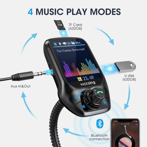  [아마존 핫딜]  [아마존핫딜]VicTsing (Upgraded Version) Bluetooth FM Transmitter, Auto Scan Unused Station Bluetooth Radio Transmitter Adapter for Car with 1.8 Color Screen, QC 3.0, EQ Modes, Aux, Hands-Free