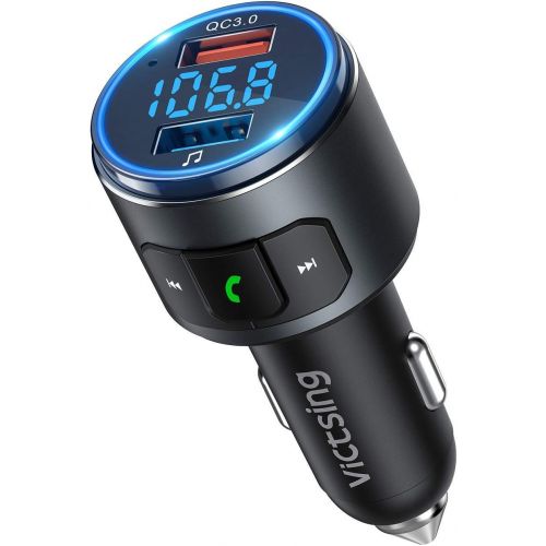  [아마존 핫딜]  [아마존핫딜]VicTsing (Upgraded Version) V5.0 Bluetooth FM Transmitter for Car, QC3.0 & LED Backlit Wireless Bluetooth FM Radio Adapter Music Player /Car Kit with Hands-Free Calls, Siri Google