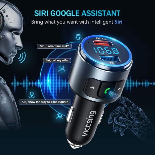  [아마존 핫딜]  [아마존핫딜]VicTsing (Upgraded Version) V5.0 Bluetooth FM Transmitter for Car, QC3.0 & LED Backlit Wireless Bluetooth FM Radio Adapter Music Player /Car Kit with Hands-Free Calls, Siri Google