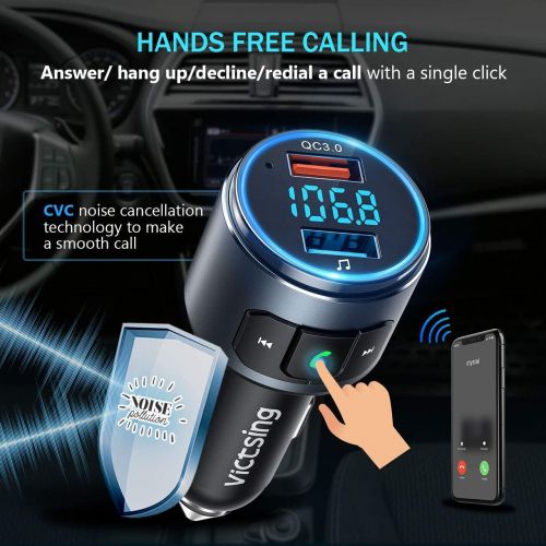  [아마존 핫딜]  [아마존핫딜]VicTsing (Upgraded Version) V5.0 Bluetooth FM Transmitter for Car, QC3.0 & LED Backlit Wireless Bluetooth FM Radio Adapter Music Player /Car Kit with Hands-Free Calls, Siri Google