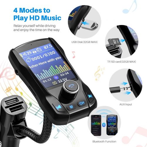  [아마존 핫딜]  [아마존핫딜]VicTsing (Upgraded Version) 1.8 Color Display Bluetooth FM Transmitter for Car, Wireless Radio Transmitter Adapter with EQ Mode, Power Off, 3 USB Ports, 4 Music Playing, Hands-Free