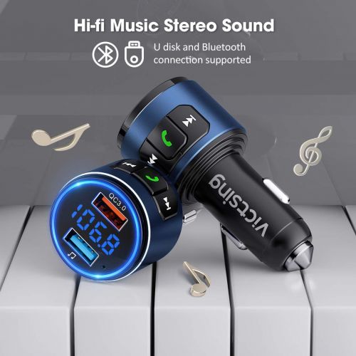  [아마존핫딜][아마존 핫딜] VicTsing (Upgraded Version) V5.0 Bluetooth FM Transmitter for Car, QC3.0 & LED Backlit Wireless Bluetooth FM Radio Adapter Music Player /Car Kit with Hands-Free Calls, Siri Google