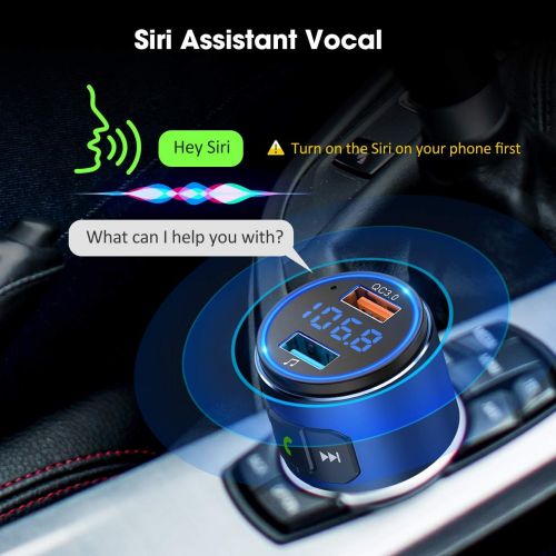  [아마존핫딜][아마존 핫딜] VicTsing (Upgraded Version) V5.0 Bluetooth FM Transmitter for Car, QC3.0 & LED Backlit Wireless Bluetooth FM Radio Adapter Music Player /Car Kit with Hands-Free Calls, Siri Google