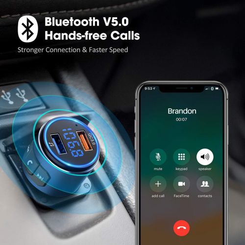  [아마존핫딜][아마존 핫딜] VicTsing (Upgraded Version) V5.0 Bluetooth FM Transmitter for Car, QC3.0 & LED Backlit Wireless Bluetooth FM Radio Adapter Music Player /Car Kit with Hands-Free Calls, Siri Google