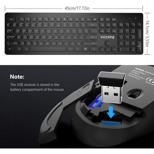  [아마존 핫딜] VicTsing Wireless Keyboard and Mouse[Whisper Quiet], 2.4G Keyboard and Mouse Combo, Wireless Keyboard with Stand and Cordless Mouse, USB Unifying Receiver, for PC Computer Laptop W