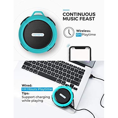  [아마존베스트]VicTsing SoundHot C6 Portable Bluetooth Speaker, Waterproof Bluetooth Speaker with 6H Playtime, Loud HD Sound, Shower Speaker with Suction Cup & Sturdy Hook, Compatible with IOS, A