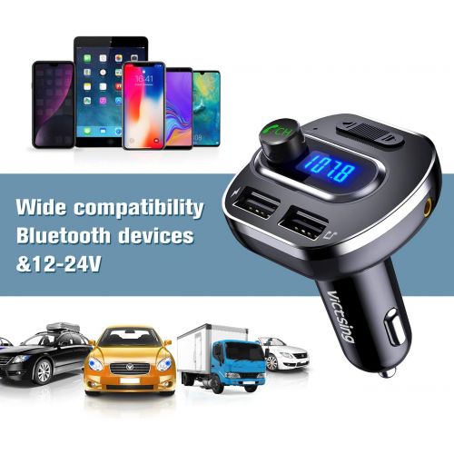  [아마존베스트]VicTsing (Upgraded Version) V4.1 Bluetooth FM Transmitter for Car, Wireless In-Car Bluetooth Adapter, Bluetooth Radio Transmitter Support Aux Input Output, TF Card and U-Disk, Hand