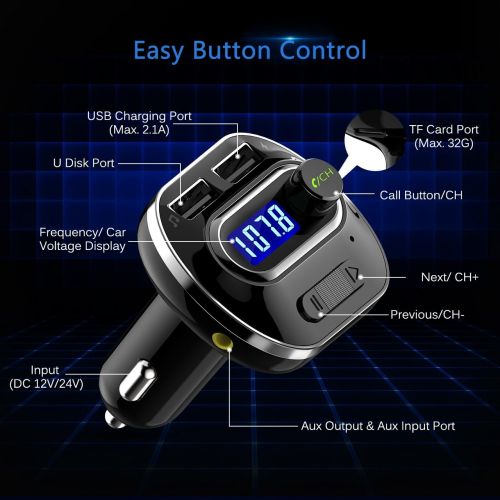  [아마존베스트]VicTsing (Upgraded Version) V4.1 Bluetooth FM Transmitter for Car, Wireless In-Car Bluetooth Adapter, Bluetooth Radio Transmitter Support Aux Input Output, TF Card and U-Disk, Hand