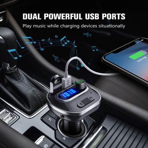  [아마존베스트]VicTsing (Upgraded Version) V4.1 Bluetooth FM Transmitter for Car, Wireless In-Car Bluetooth Adapter, Bluetooth Radio Transmitter Support Aux Input Output, TF Card and U-Disk, Hand