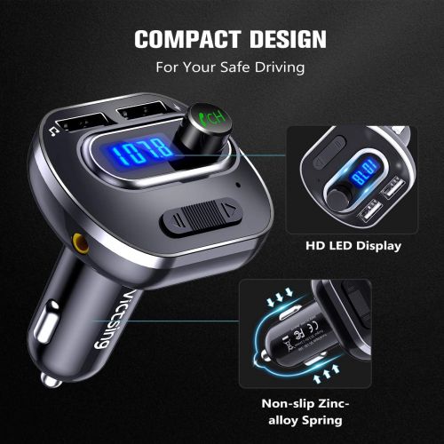  [아마존베스트]VicTsing (Upgraded Version) V4.1 Bluetooth FM Transmitter for Car, Wireless In-Car Bluetooth Adapter, Bluetooth Radio Transmitter Support Aux Input Output, TF Card and U-Disk, Hand