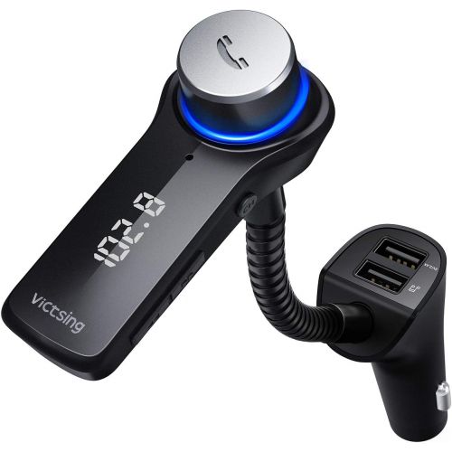  [아마존베스트]VicTsing Bluetooth FM Transmitter for Car, Wireless in-Car Radio Transmitter, Music Player Car Kit with Power Off, Stereo Sound, Hands-Free Calls and 2 USB Ports Support USB Flash