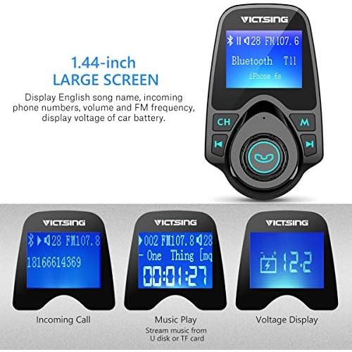  [아마존베스트]VicTsing Bluetooth FM Transmitter for Car, Wireless Bluetooth Radio Transmitter Adapter with Hand-Free Calling and 1.44 LCD Display, Music Player Support TF Card USB Flash Drive AU