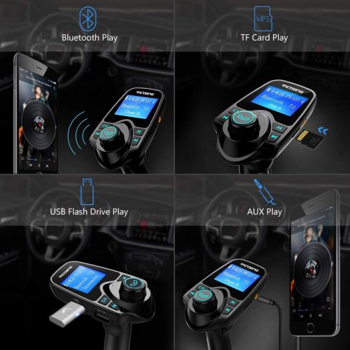  [아마존베스트]VicTsing Bluetooth FM Transmitter for Car, Wireless Bluetooth Radio Transmitter Adapter with Hand-Free Calling and 1.44 LCD Display, Music Player Support TF Card USB Flash Drive AU