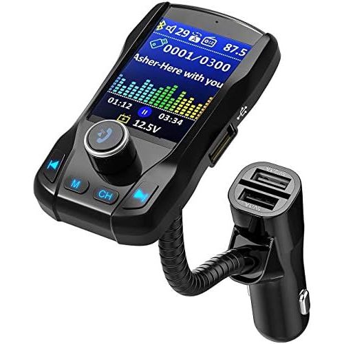  [아마존베스트]VicTsing (Upgraded Version) 1.8 Color Display Bluetooth FM Transmitter for Car, Wireless Radio Transmitter Adapter with EQ Mode, Power Off, 3 USB Ports, 4 Music Playing, Hands-Free