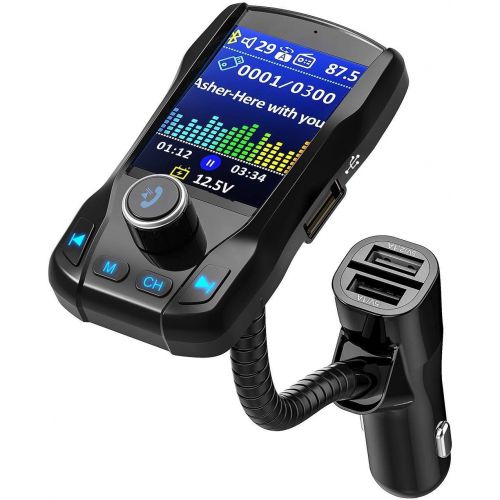  [아마존베스트]VicTsing (Upgraded Version) 1.8 Color Display Bluetooth FM Transmitter for Car, Wireless Radio Transmitter Adapter with EQ Mode, Power Off, 3 USB Ports, 4 Music Playing, Hands-Free