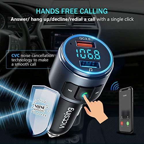  [아마존베스트]VicTsing (Upgraded Version) V5.0 Bluetooth FM Transmitter for Car, QC3.0 & LED Backlit Wireless Bluetooth FM Radio Adapter Music Player /Car Kit with Hands-Free Calls, Siri Google