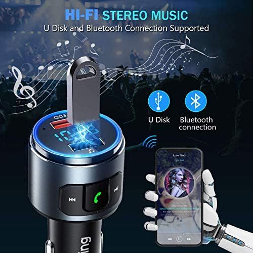  [아마존베스트]VicTsing (Upgraded Version) V5.0 Bluetooth FM Transmitter for Car, QC3.0 & LED Backlit Wireless Bluetooth FM Radio Adapter Music Player /Car Kit with Hands-Free Calls, Siri Google