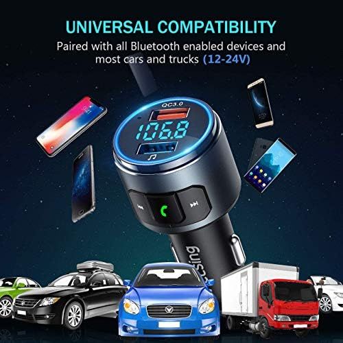  [아마존베스트]VicTsing (Upgraded Version) V5.0 Bluetooth FM Transmitter for Car, QC3.0 & LED Backlit Wireless Bluetooth FM Radio Adapter Music Player /Car Kit with Hands-Free Calls, Siri Google