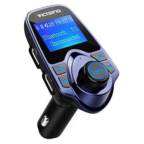  [아마존베스트]VicTsing Bluetooth FM Transmitter for Car, Wireless Bluetooth Radio Transmitter Adapter with Hand-Free Calling and 1.44 LCD Display, Music Player Support Tf Card USB Flash Drive Au