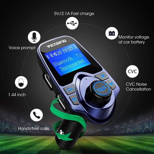  [아마존베스트]VicTsing Bluetooth FM Transmitter for Car, Wireless Bluetooth Radio Transmitter Adapter with Hand-Free Calling and 1.44 LCD Display, Music Player Support Tf Card USB Flash Drive Au