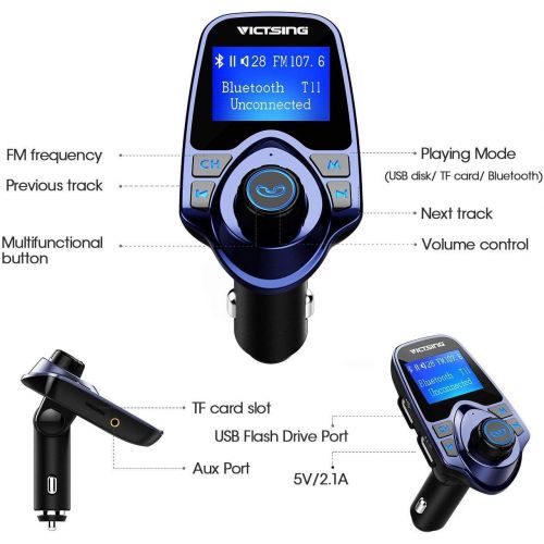  [아마존베스트]VicTsing Bluetooth FM Transmitter for Car, Wireless Bluetooth Radio Transmitter Adapter with Hand-Free Calling and 1.44 LCD Display, Music Player Support Tf Card USB Flash Drive Au