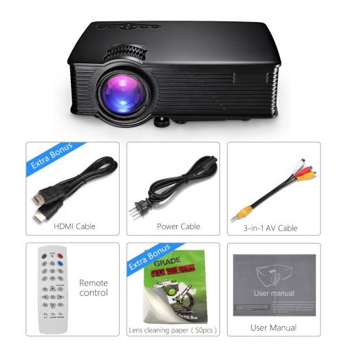  VicTsing Video Projector Mini Portable HD 1080P LED Home Projector, Support USB VGA AV HDMI SD Card Input Home Cinema Theater for Video Movie Party Games Home Entertainment, Black