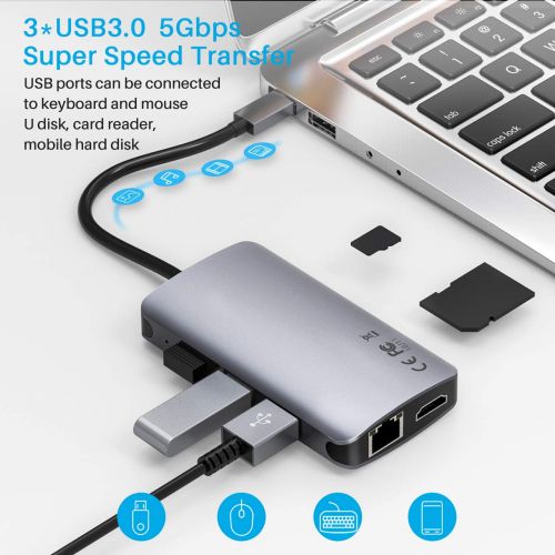  VicTsing Victsing USB C Hub, 8-in-1 Type C Hub Adapter with Ethernet Port, 4K USB C to HDMI, PD Charging, 3 USB 3.0 Ports, SD/TF Card Reader, Compatible for MacBook, Chromebook, Dell XPS, A