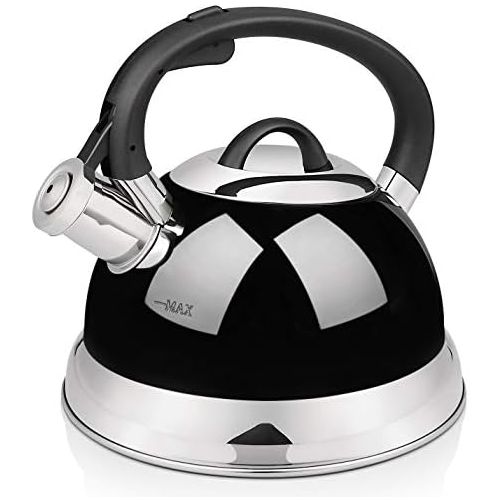  VICALINA Tea Kettle, 2.4 Quart Whistling Tea Kettle for Stove top, Stainless Steel Teapot with One-Touch Switch Button,Metallic Polishing-Black