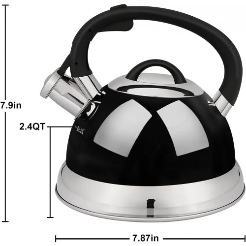  VICALINA Tea Kettle, 2.4 Quart Whistling Tea Kettle for Stove top, Stainless Steel Teapot with One-Touch Switch Button,Metallic Polishing-Black