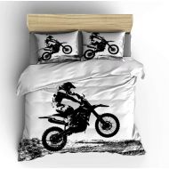 Vichonne Dirt Bike Bedding Sets Twin Size,3 Piece Motocross Racer Extreme Sports Theme Duvet Cover Sets with Pillowcases for Teens Boys Girls Bedroom Decorative,White Black,No Comf