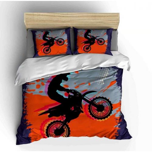  Vichonne Dirt Bike Bedding Sets Twin Size,3 Piece Motocross Racer Extreme Sports Theme Duvet Cover Sets with Pillowcases for Teens Boys Girls Bedroom Decorative,White Black,No Comf