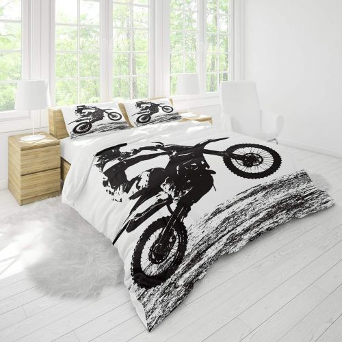  Vichonne Dirt Bike Bedding Sets Twin Size,3 Piece Motocross Racer Extreme Sports Theme Duvet Cover Sets with Pillowcases for Teens Boys Girls Bedroom Decorative,White Black,No Comf