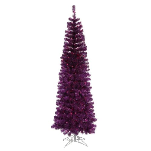  Northlight 9 Pre-Lit Purple Artificial Pencil Tinsel Christmas Tree - Purple Lights