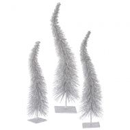 Vickerman Set of 3 Silver Glitter Curved Artificial Table Top Christmas Trees - Unlit
