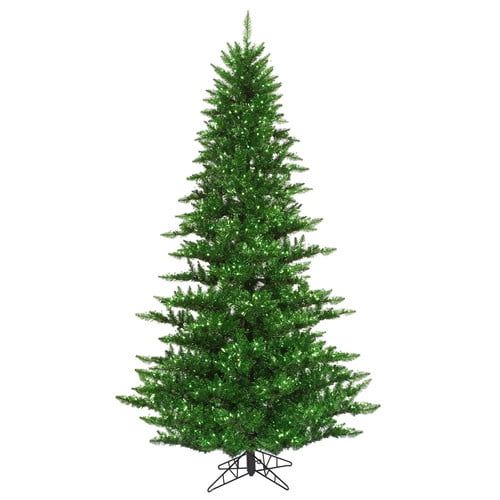  Vickerman Pre-Lit 5.5 Tinsel Green Fir Artificial Christmas Tree, Green Lights